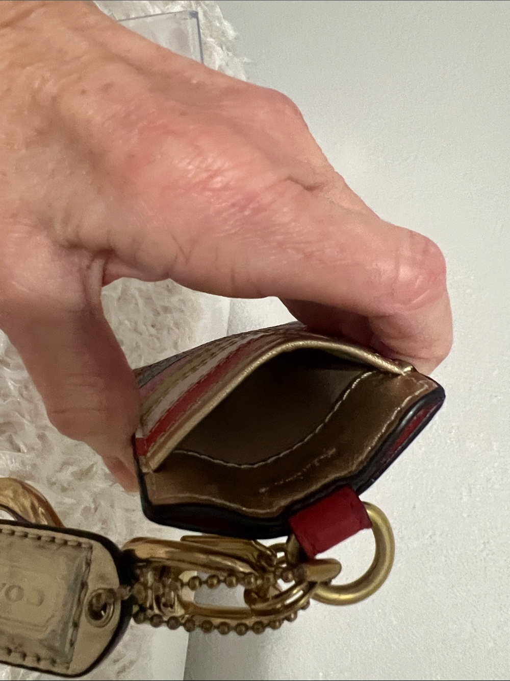 Coach Rare Legacy Striped Card Holder Key Fob with Gold Hardware - Picture 5 of 10